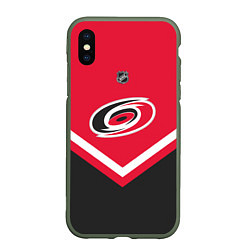 Чехол iPhone XS Max матовый NHL: Carolina Hurricanes, цвет: 3D-темно-зеленый