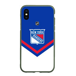 Чехол iPhone XS Max матовый NHL: New York Rangers, цвет: 3D-темно-зеленый