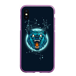 Чехол iPhone XS Max матовый Космический медведь, цвет: 3D-фиолетовый