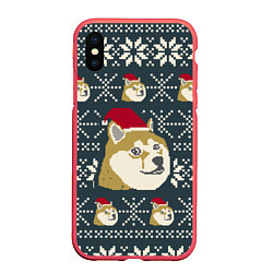 Чехол iPhone XS Max матовый Doge новогодний, цвет: 3D-красный