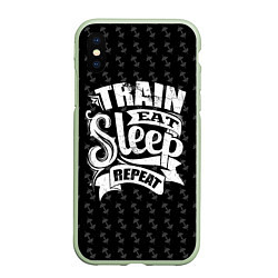Чехол iPhone XS Max матовый Train Eat Sleep Repeat, цвет: 3D-салатовый