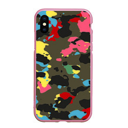 Чехол iPhone XS Max матовый Цветной камуфляж, цвет: 3D-розовый