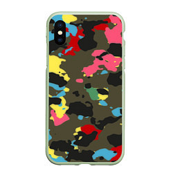 Чехол iPhone XS Max матовый Цветной камуфляж, цвет: 3D-салатовый