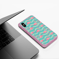 Чехол iPhone XS Max матовый Flamingo Pattern, цвет: 3D-розовый — фото 2