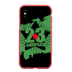 Чехол iPhone XS Max матовый Звезда: 23 февраля, цвет: 3D-красный