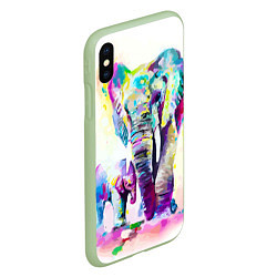 Чехол iPhone XS Max матовый Акварельные слоны, цвет: 3D-салатовый — фото 2