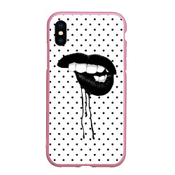 Чехол iPhone XS Max матовый Black Lips, цвет: 3D-розовый