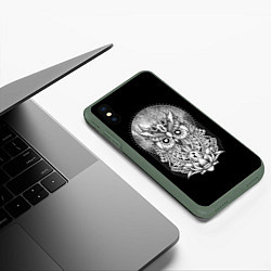 Чехол iPhone XS Max матовый Королевская сова, цвет: 3D-темно-зеленый — фото 2