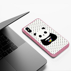 Чехол iPhone XS Max матовый Любовь панды, цвет: 3D-малиновый — фото 2