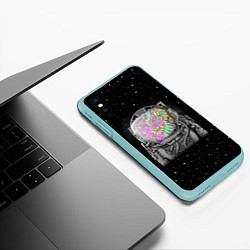 Чехол iPhone XS Max матовый Цветочный астонавт, цвет: 3D-мятный — фото 2
