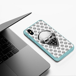 Чехол iPhone XS Max матовый Череп в наушниках, цвет: 3D-мятный — фото 2