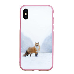 Чехол iPhone XS Max матовый Лиса на снегу, цвет: 3D-розовый