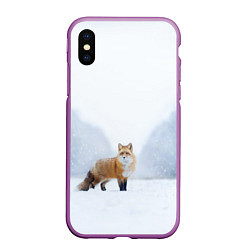 Чехол iPhone XS Max матовый Лиса на снегу, цвет: 3D-фиолетовый