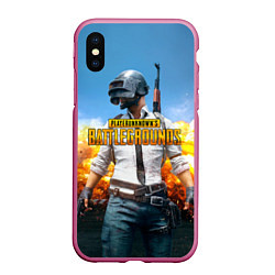 Чехол iPhone XS Max матовый PUBG Wars, цвет: 3D-малиновый