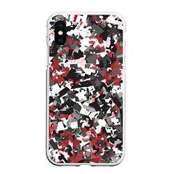 Чехол iPhone XS Max матовый Камуфляж: серый/красный, цвет: 3D-белый
