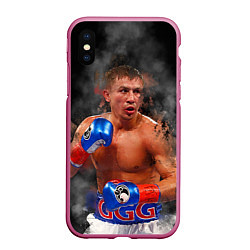 Чехол iPhone XS Max матовый Геннадий Головкин, цвет: 3D-малиновый