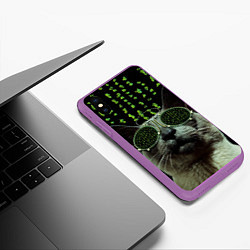 Чехол iPhone XS Max матовый Кот в матрице, цвет: 3D-фиолетовый — фото 2