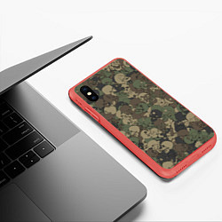 Чехол iPhone XS Max матовый Камуфляж с черепами, цвет: 3D-красный — фото 2