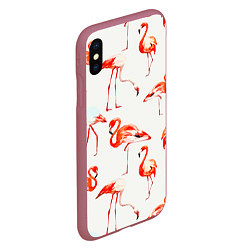 Чехол iPhone XS Max матовый Оранжевые фламинго, цвет: 3D-малиновый — фото 2