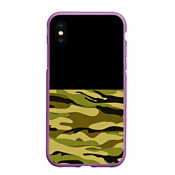 Чехол iPhone XS Max матовый Лесной Камуфляж, цвет: 3D-фиолетовый