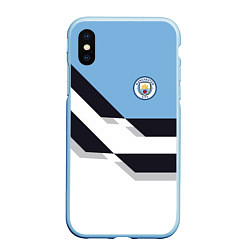 Чехол iPhone XS Max матовый Manchester City FC: White style, цвет: 3D-голубой