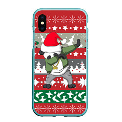 Чехол iPhone XS Max матовый Panda Dab: Xmas, цвет: 3D-мятный