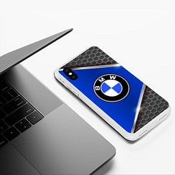 Чехол iPhone XS Max матовый BMW: Blue Metallic, цвет: 3D-белый — фото 2