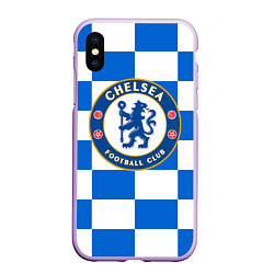Чехол iPhone XS Max матовый FC Chelsea: Grid, цвет: 3D-сиреневый