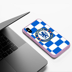 Чехол iPhone XS Max матовый FC Chelsea: Grid, цвет: 3D-сиреневый — фото 2