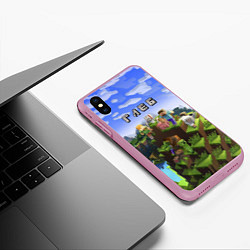 Чехол iPhone XS Max матовый Майнкрафт: Глеб, цвет: 3D-розовый — фото 2