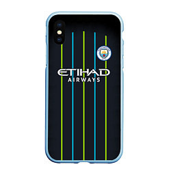 Чехол iPhone XS Max матовый FC Manchester City: Away 18/19, цвет: 3D-голубой