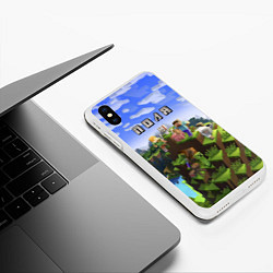 Чехол iPhone XS Max матовый Майнкрафт: Поля, цвет: 3D-белый — фото 2