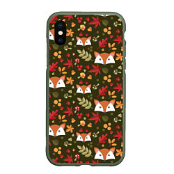 Чехол iPhone XS Max матовый Осенние лисички, цвет: 3D-темно-зеленый
