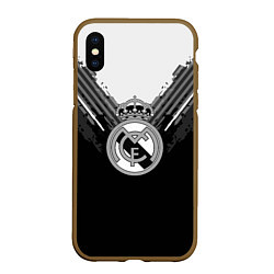 Чехол iPhone XS Max матовый FC Real Madrid: Black Style, цвет: 3D-коричневый