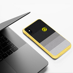 Чехол iPhone XS Max матовый ФК Боруссия: Серый стиль, цвет: 3D-желтый — фото 2