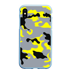 Чехол iPhone XS Max матовый Yellow & Grey Camouflage, цвет: 3D-голубой