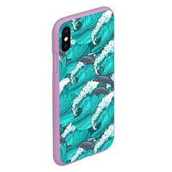 Чехол iPhone XS Max матовый Лазурные дельфины, цвет: 3D-сиреневый — фото 2