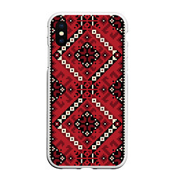 Чехол iPhone XS Max матовый Славянский орнамент: красный, цвет: 3D-белый
