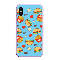 Чехол iPhone XS Max матовый Yum Fast Food, цвет: 3D-сиреневый