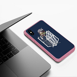 Чехол iPhone XS Max матовый Микаса Аккерман чибик, цвет: 3D-малиновый — фото 2