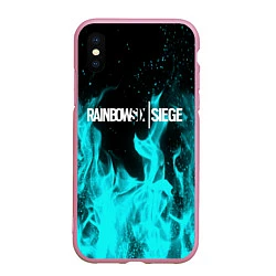 Чехол iPhone XS Max матовый R6S: Turquoise Flame, цвет: 3D-розовый
