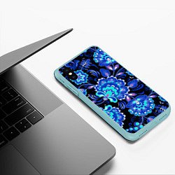 Чехол iPhone XS Max матовый Синяя хохлома, цвет: 3D-мятный — фото 2