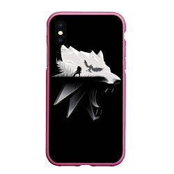 Чехол iPhone XS Max матовый Волк Ведьмака, цвет: 3D-малиновый