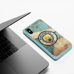 Чехол iPhone XS Max матовый FC Man City: Old Style, цвет: 3D-мятный — фото 2