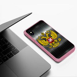 Чехол iPhone XS Max матовый Герб России на металлическом фоне, цвет: 3D-малиновый — фото 2