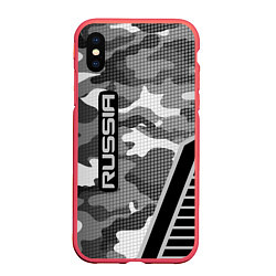 Чехол iPhone XS Max матовый Russia: Grey Camo, цвет: 3D-красный