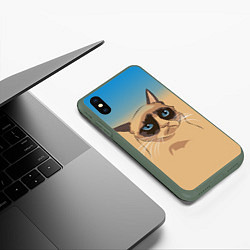 Чехол iPhone XS Max матовый Grumpy cat, цвет: 3D-темно-зеленый — фото 2