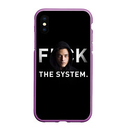 Чехол iPhone XS Max матовый F*ck The System: Mr Robot, цвет: 3D-фиолетовый