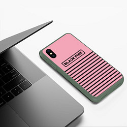 Чехол iPhone XS Max матовый Black Pink: Black Stripes, цвет: 3D-темно-зеленый — фото 2