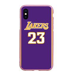 Чехол iPhone XS Max матовый NBA Lakers 23, цвет: 3D-розовый